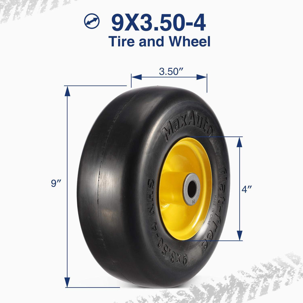 MaxAuto flat-free tire side view highlighting centered hub design for quick mounting