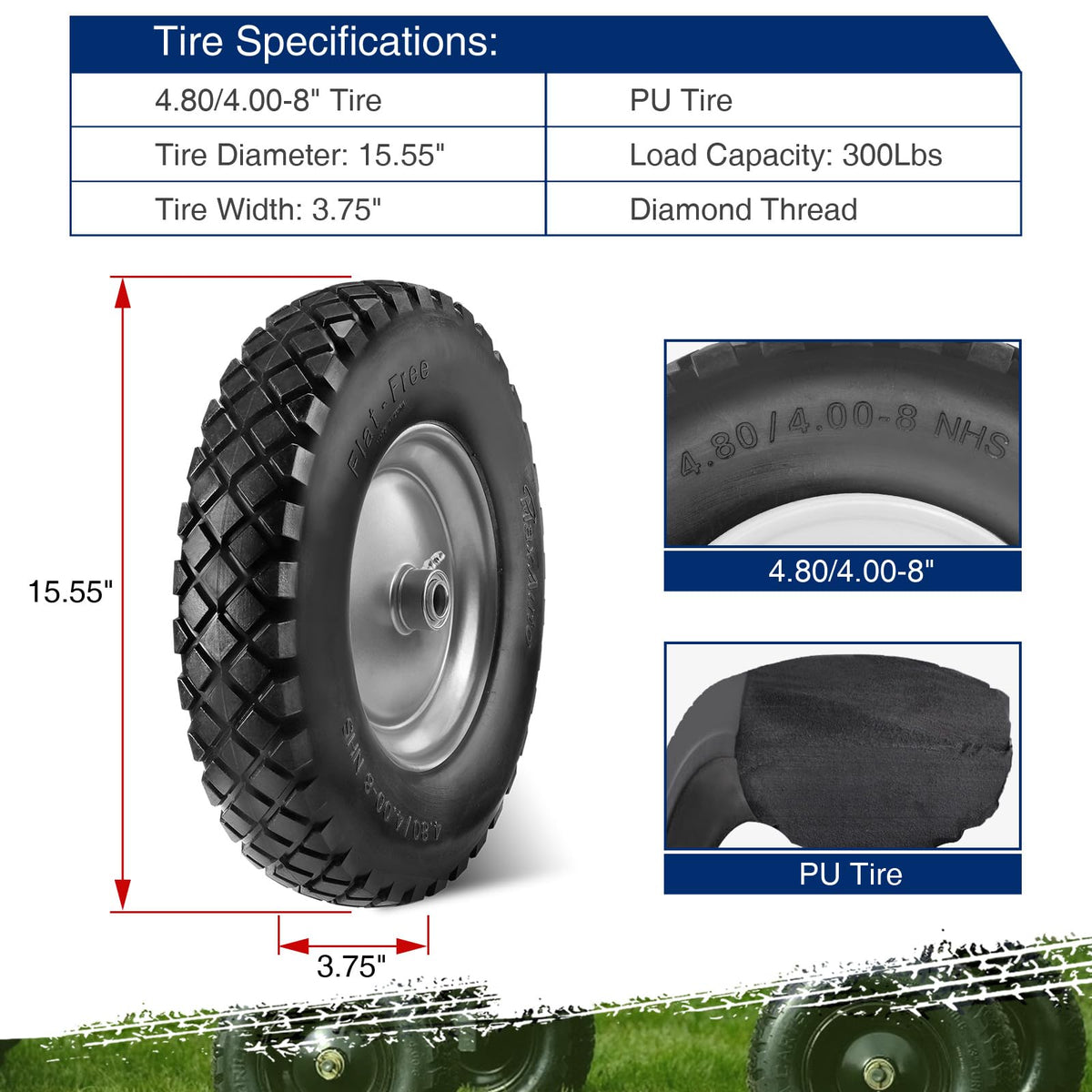 MaxAuto centered hub 3in tire assembly for quick mounting on standard axles