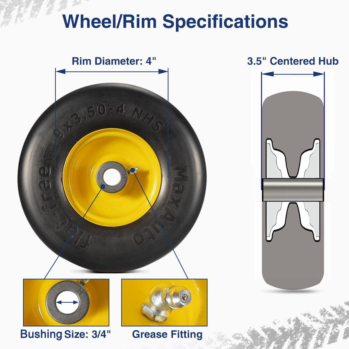 MaxAuto flat-free tire with centered hub assembly ready for install