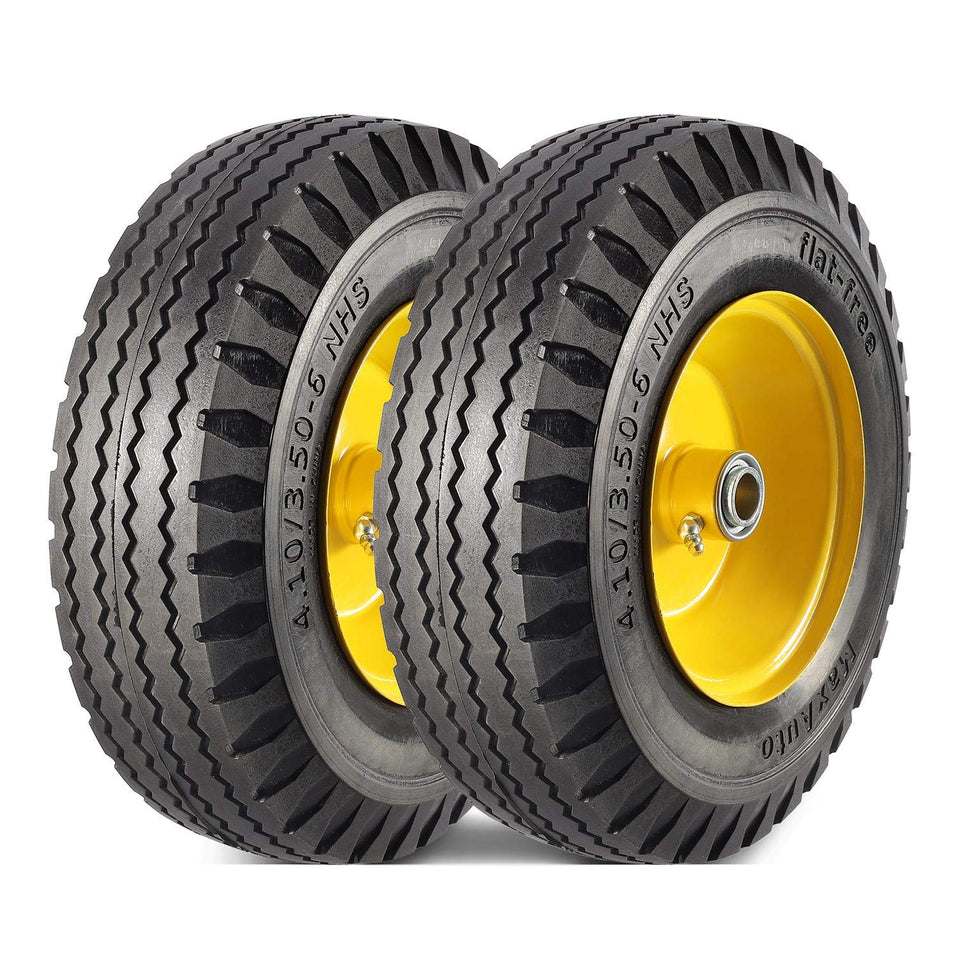 MaxAuto flat-free tire 410-350-6 wheel for durable, puncture-resistant performance.