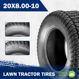 MaxAuto Turf Saver Tire tread detail shows deep siped lugs for traction.