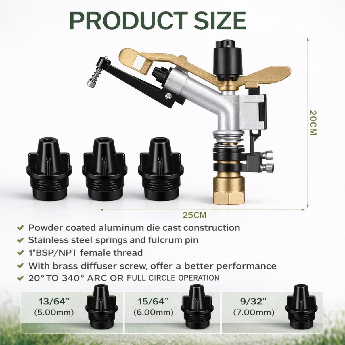 Maxcheck 360-degree adjustable sprinkler enables precise large-area irrigation.