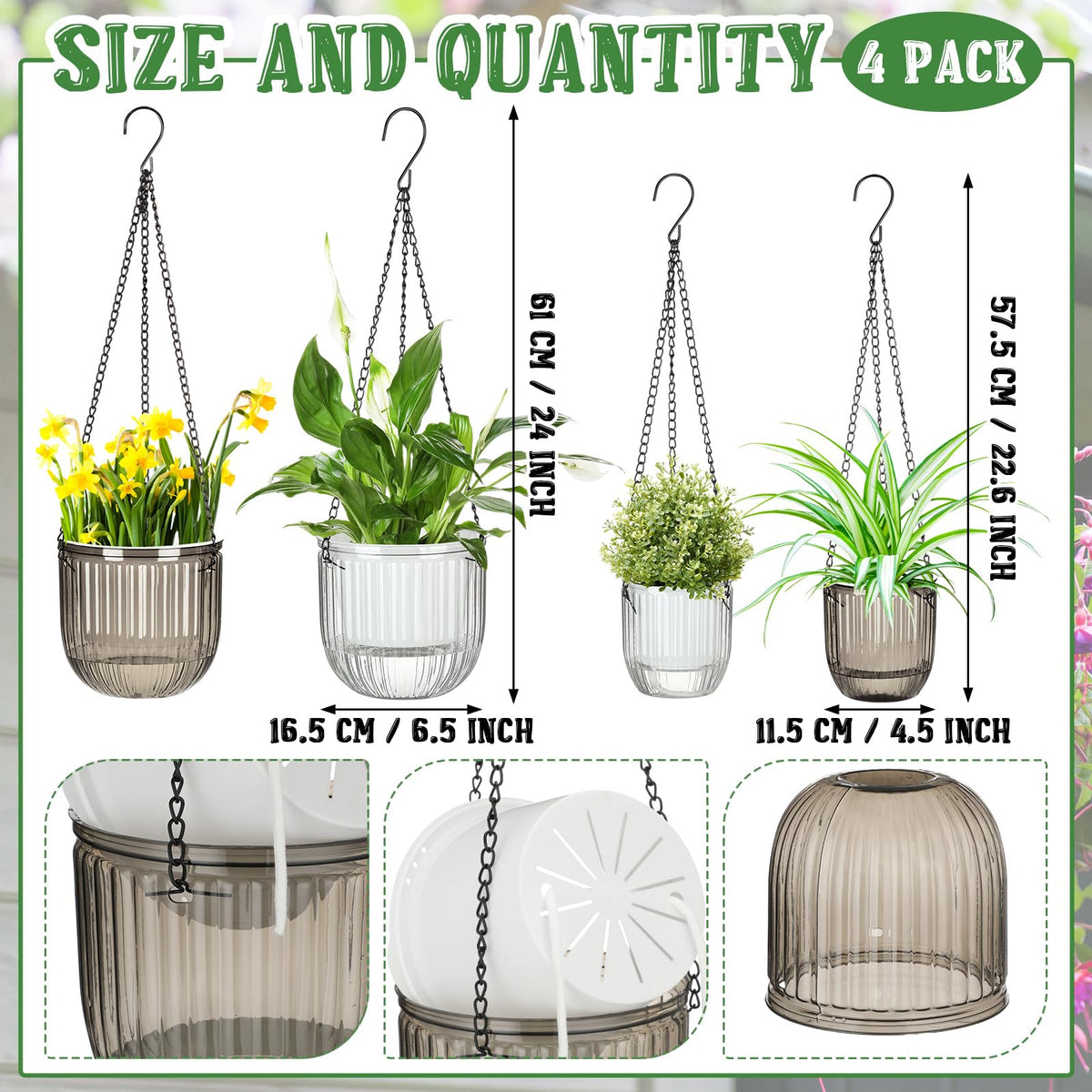 Maxcheck self-watering hanging planter 4.5-inch compact size for small plants