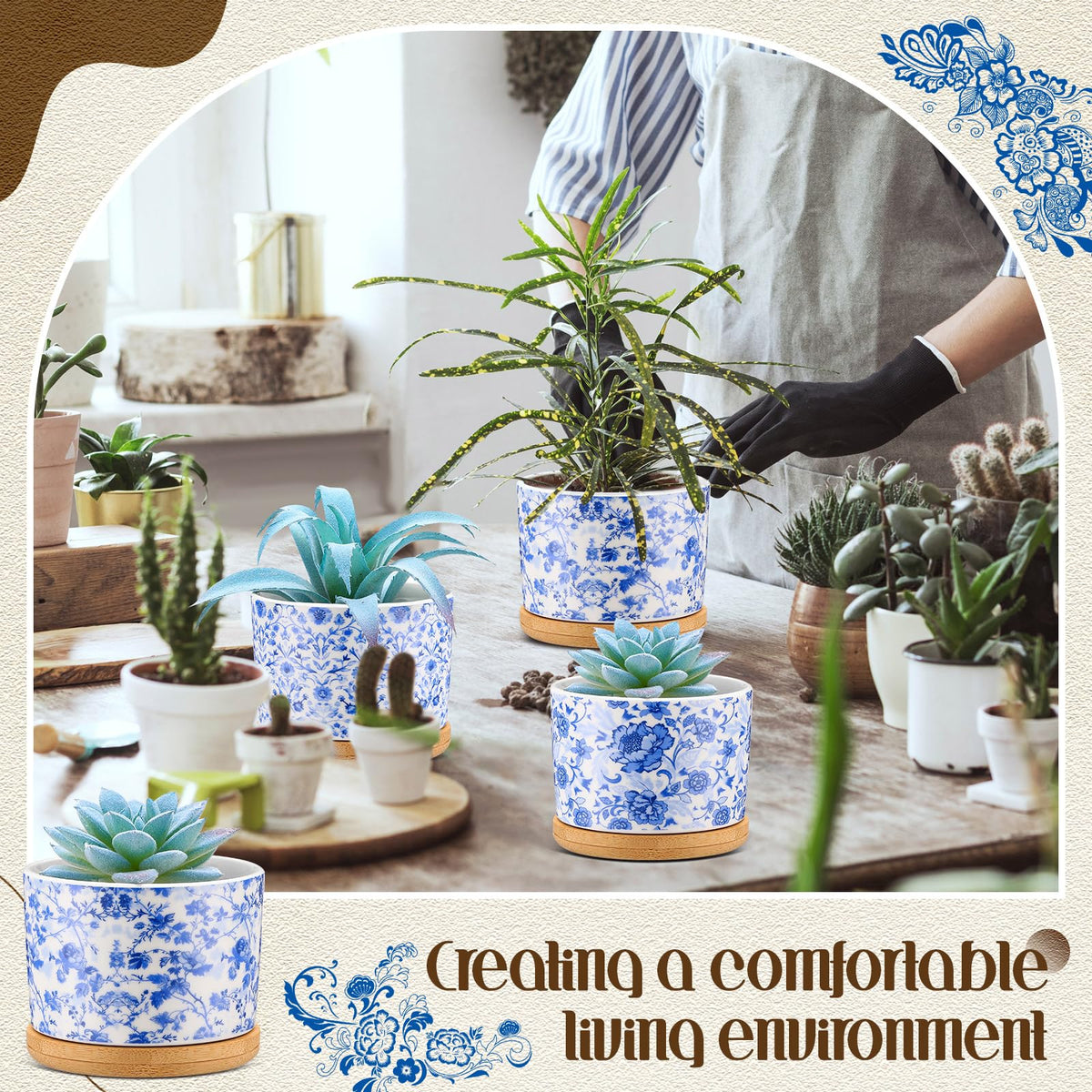 Maxdot bamboo tray edge design, catches excess water and keeps surfaces clean.