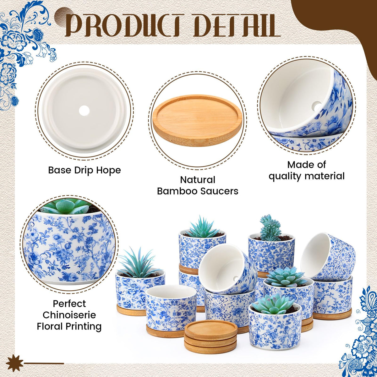 Maxdot blue-white pattern pot closeup, vibrant chinoiserie details enhance any shelf.