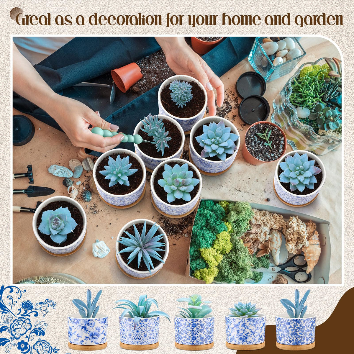 Maxdot indoor plant decor set of six, ideal for desks or small spaces.