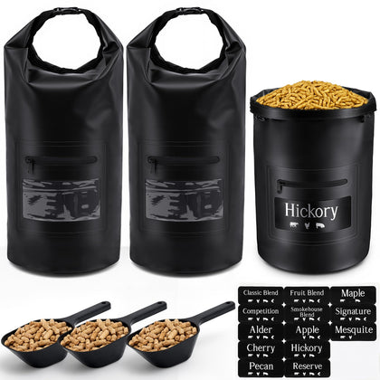 Maxdot rolltop pellet storage bag with closure for dry weather protection.