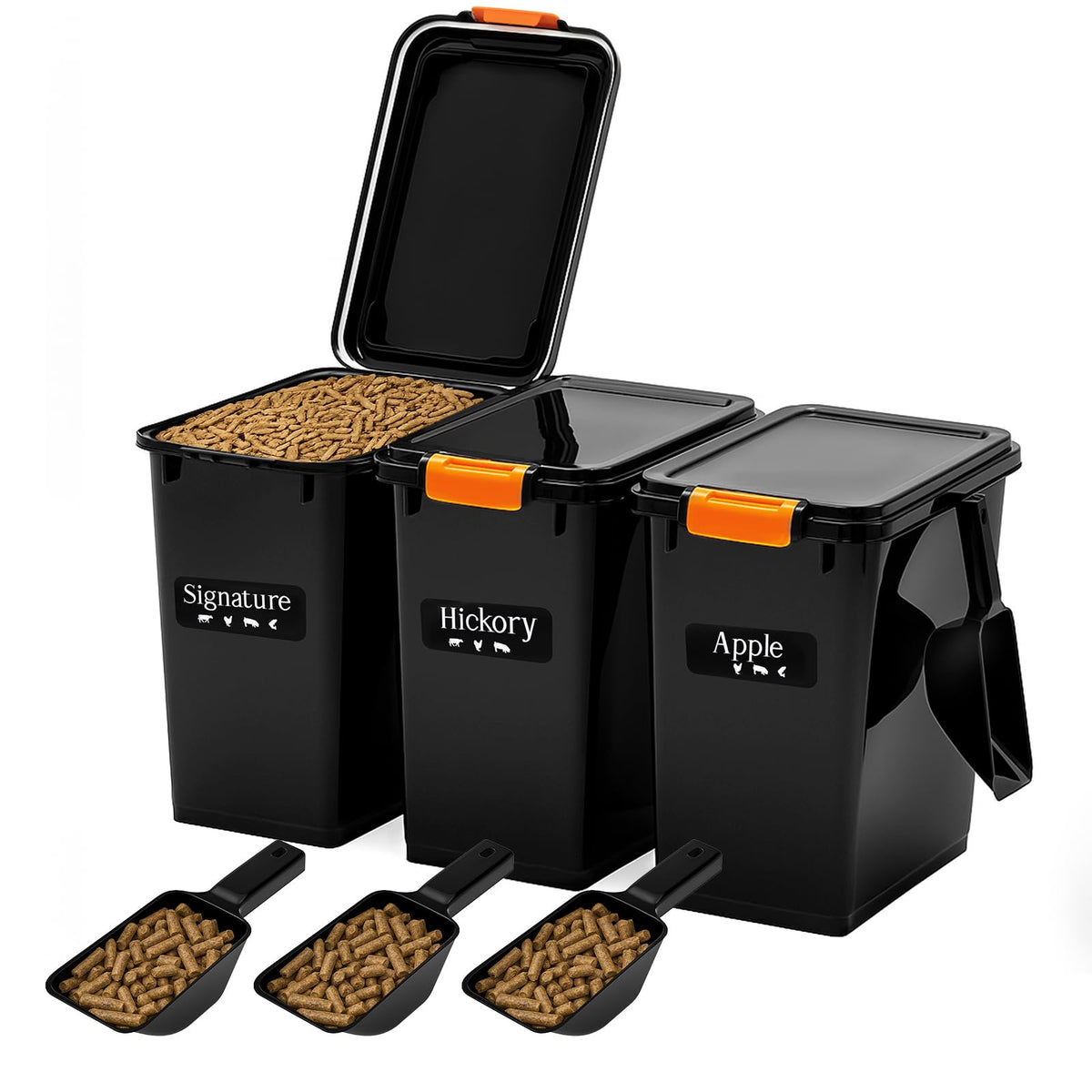 Maxdot pellet storage bins with three sets offer organized flavor separation for grilling.