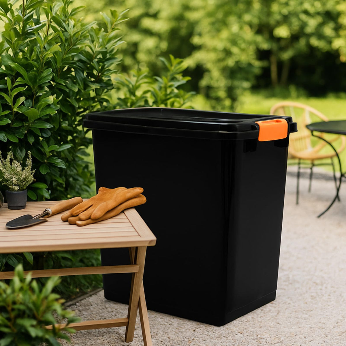 Maxdot 33lb capacity bin shows dimensions 17 inches by 16 inches by 11 inches for ample pellet storage.