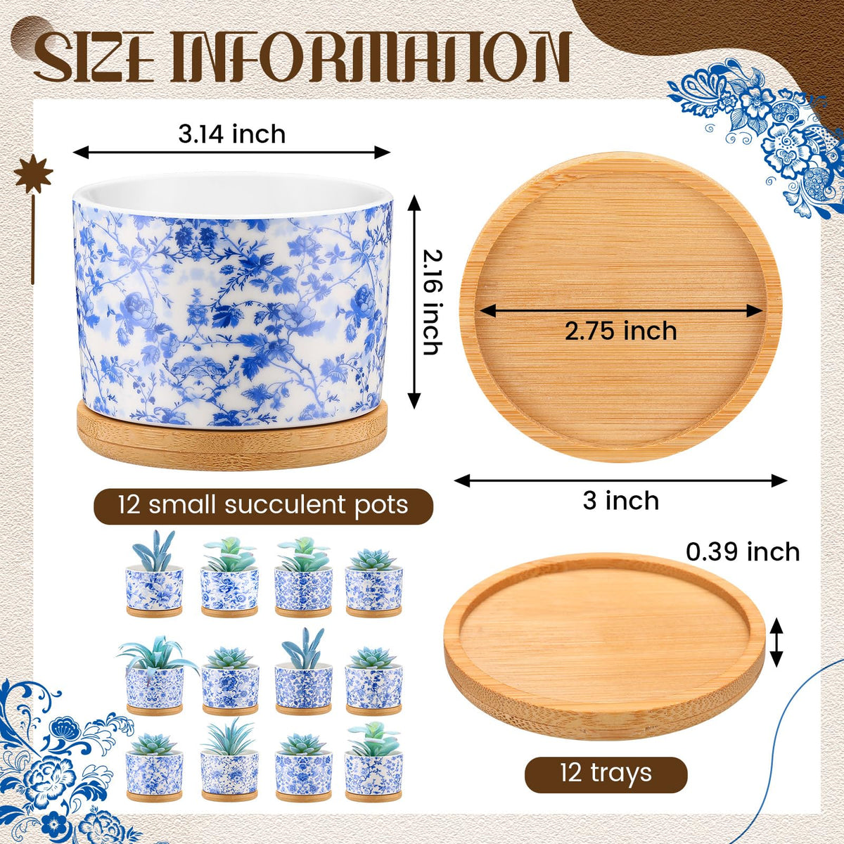 Maxdot succulent pot bamboo tray, complementing pots with water-trap tray to protect surfaces.