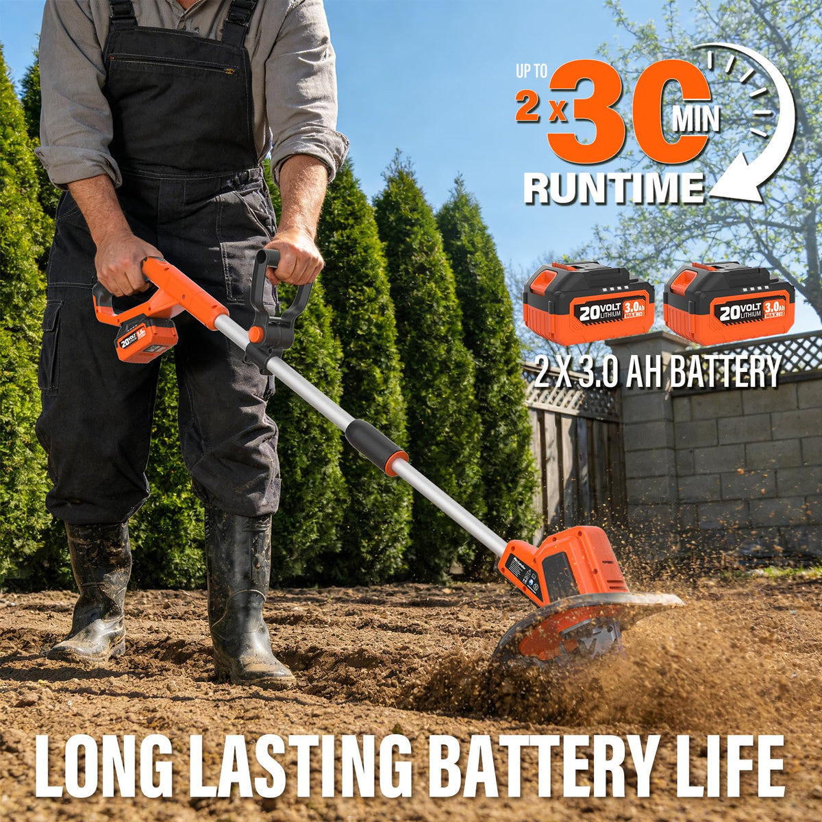 Two 3.0Ah batteries and charger boost garden session length