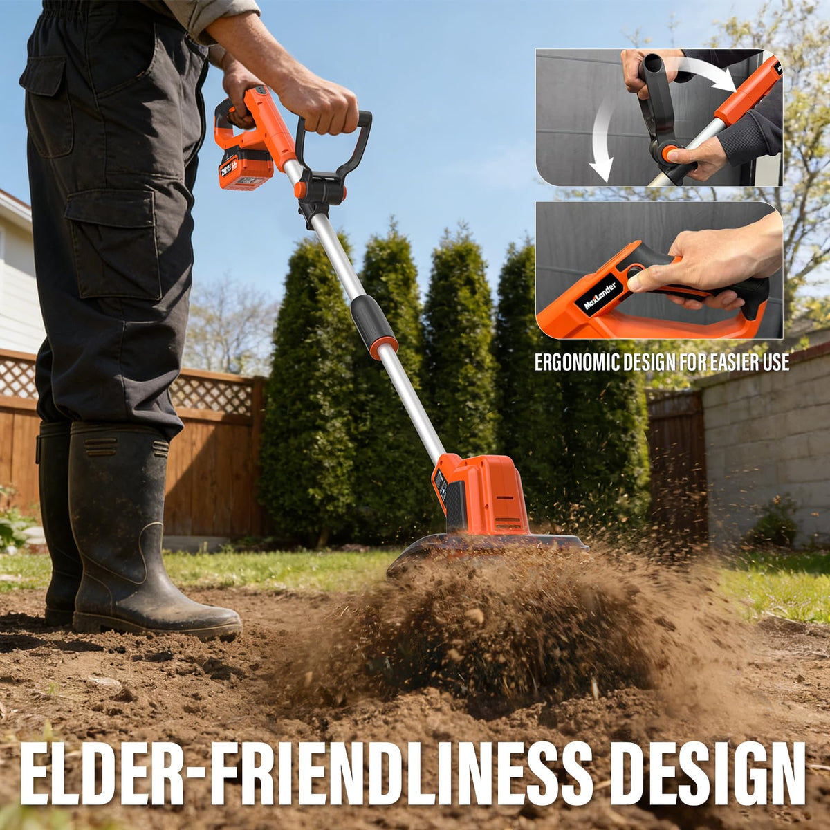 Lightweight 12-pound tiller with adjustable handle for comfortable use