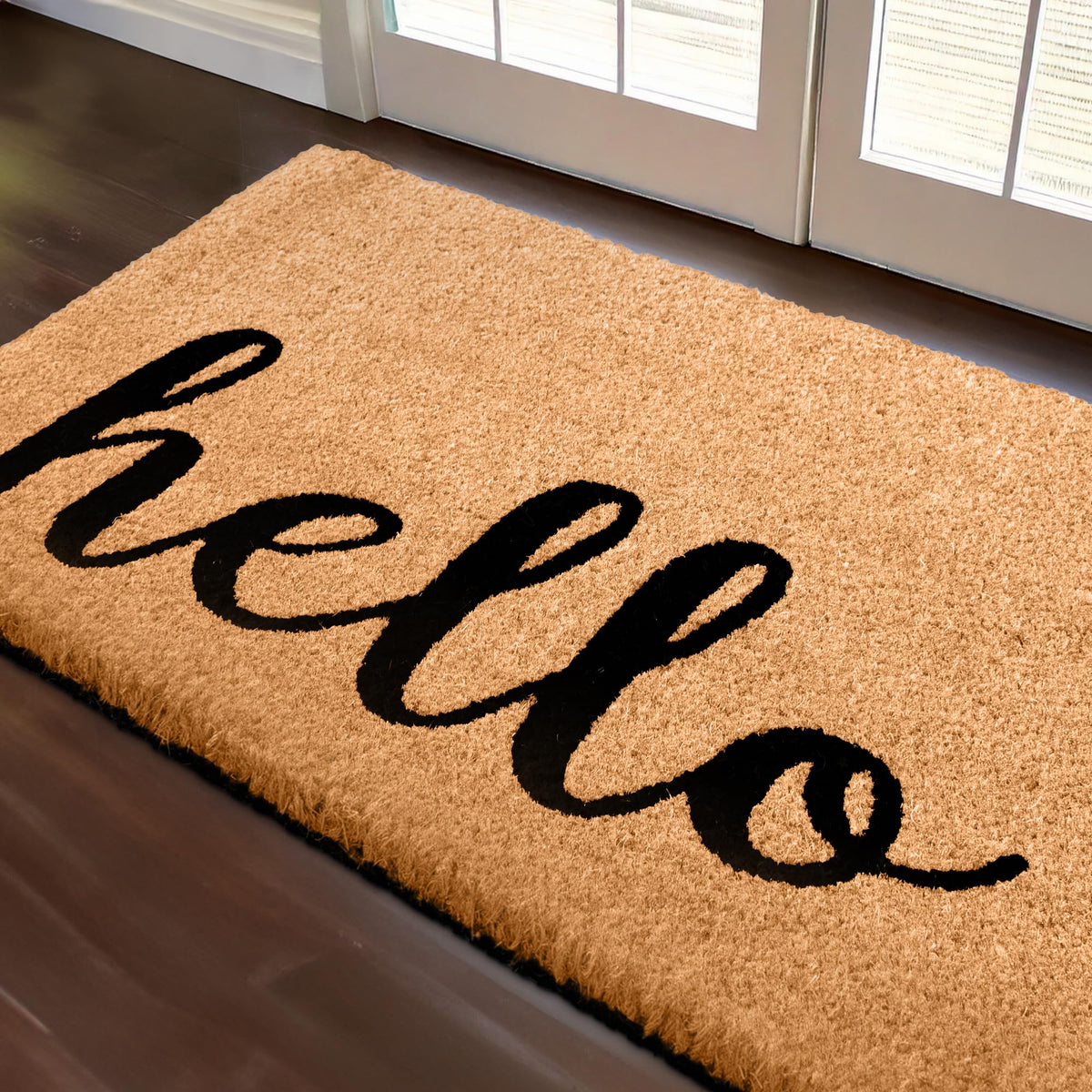 MaxMat Hello door mat with coir bristles for effective dirt scraping