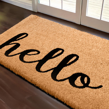 MaxMat Hello door mat with coir bristles for effective dirt scraping