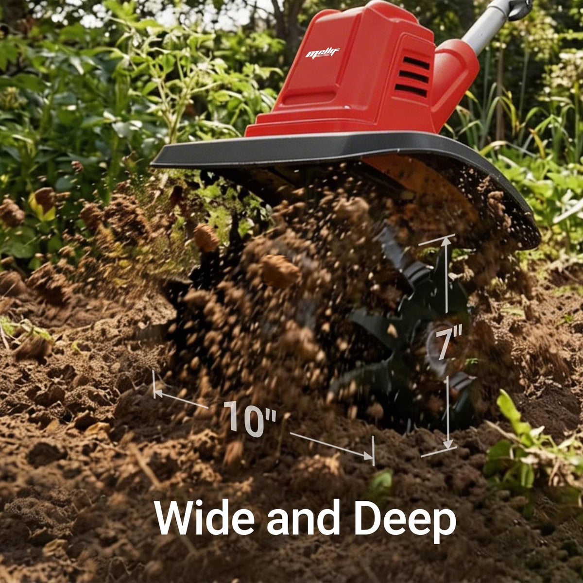 MaxMore 48 steel tines deliver efficient soil breaking for faster bed prep.
