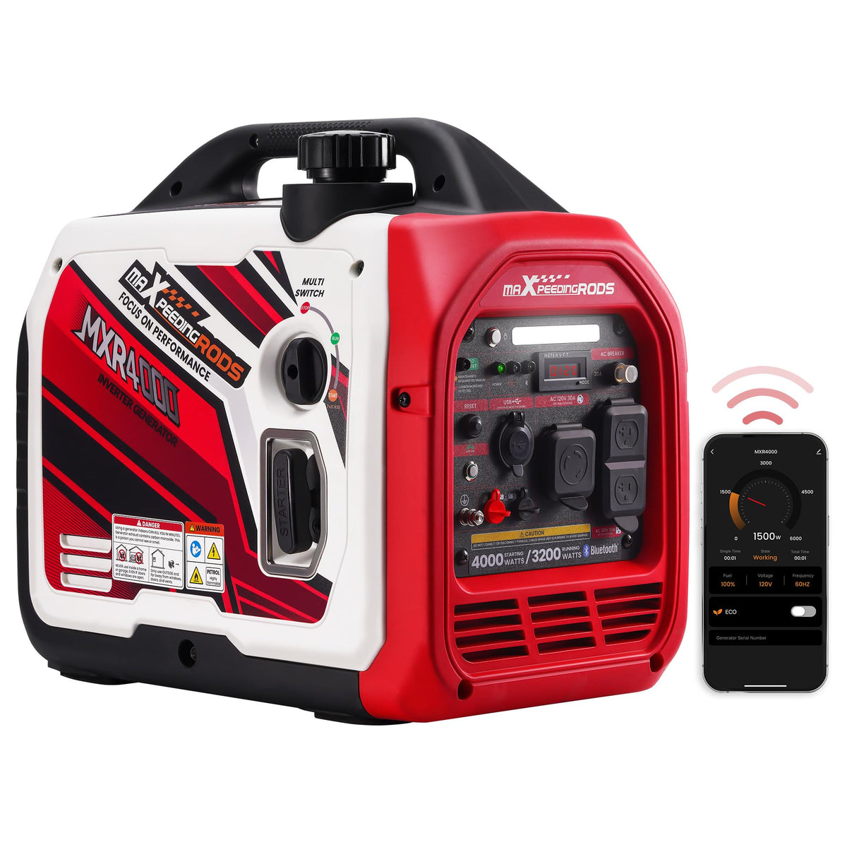 maXpeedingrods MXR4000 front view showing compact portable design for outdoor use