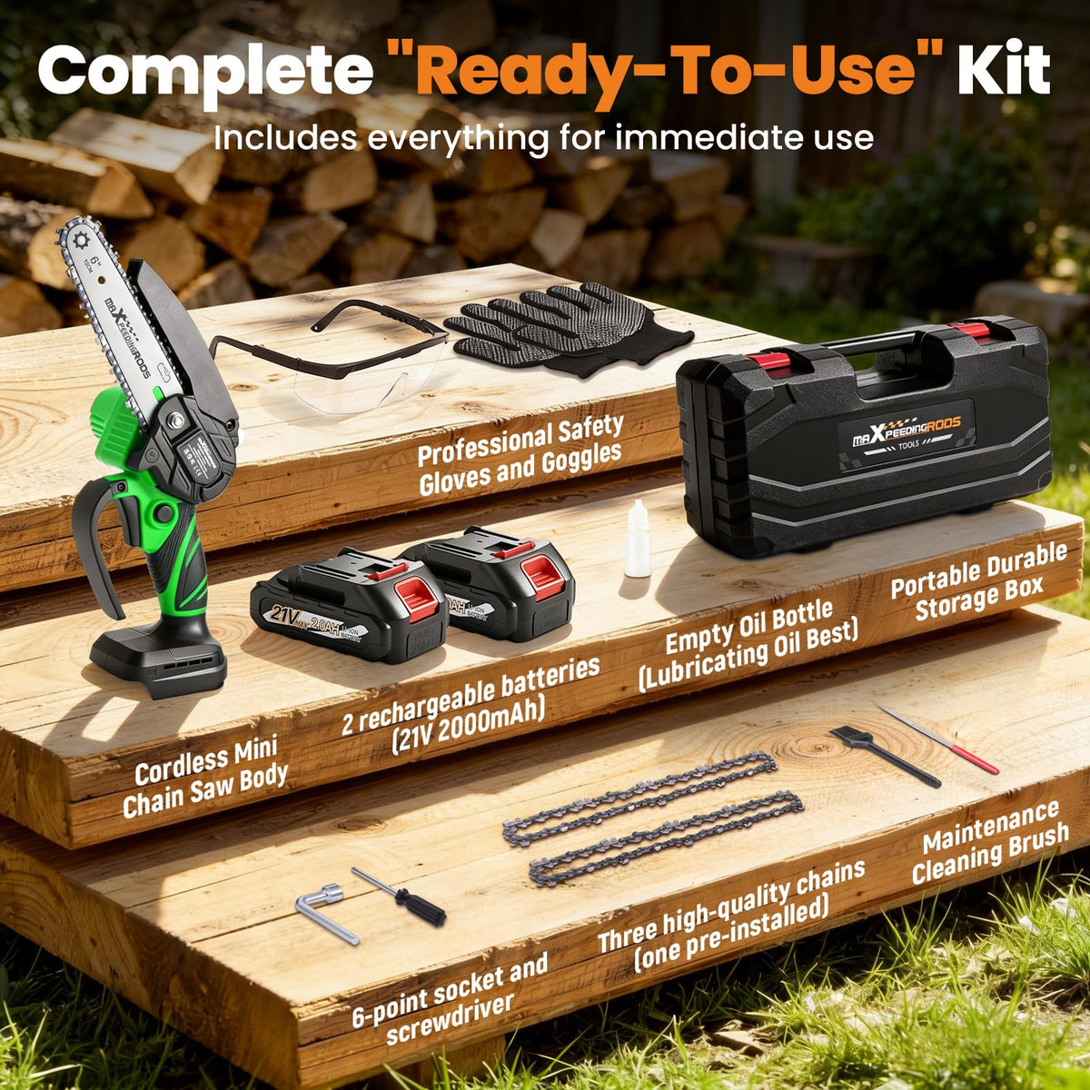 maXpeedingrods dual batteries power longer cutting sessions for outdoor tasks.