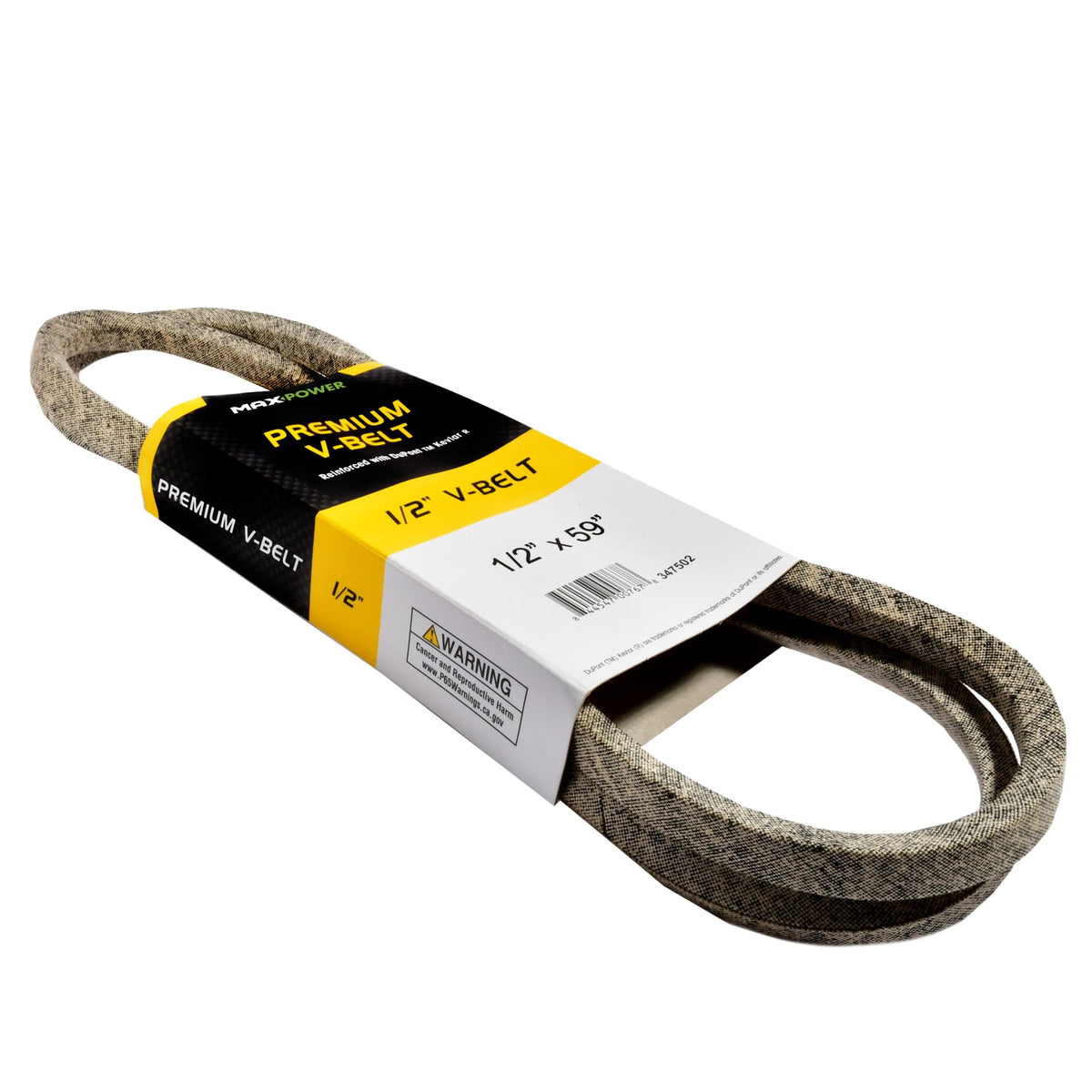 MaxPower 347502 belt side view highlights rugged, heat-resistant construction.