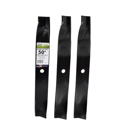 MaxPower 561381B three-blade set for 50-inch Toro mower boosts cut quality.