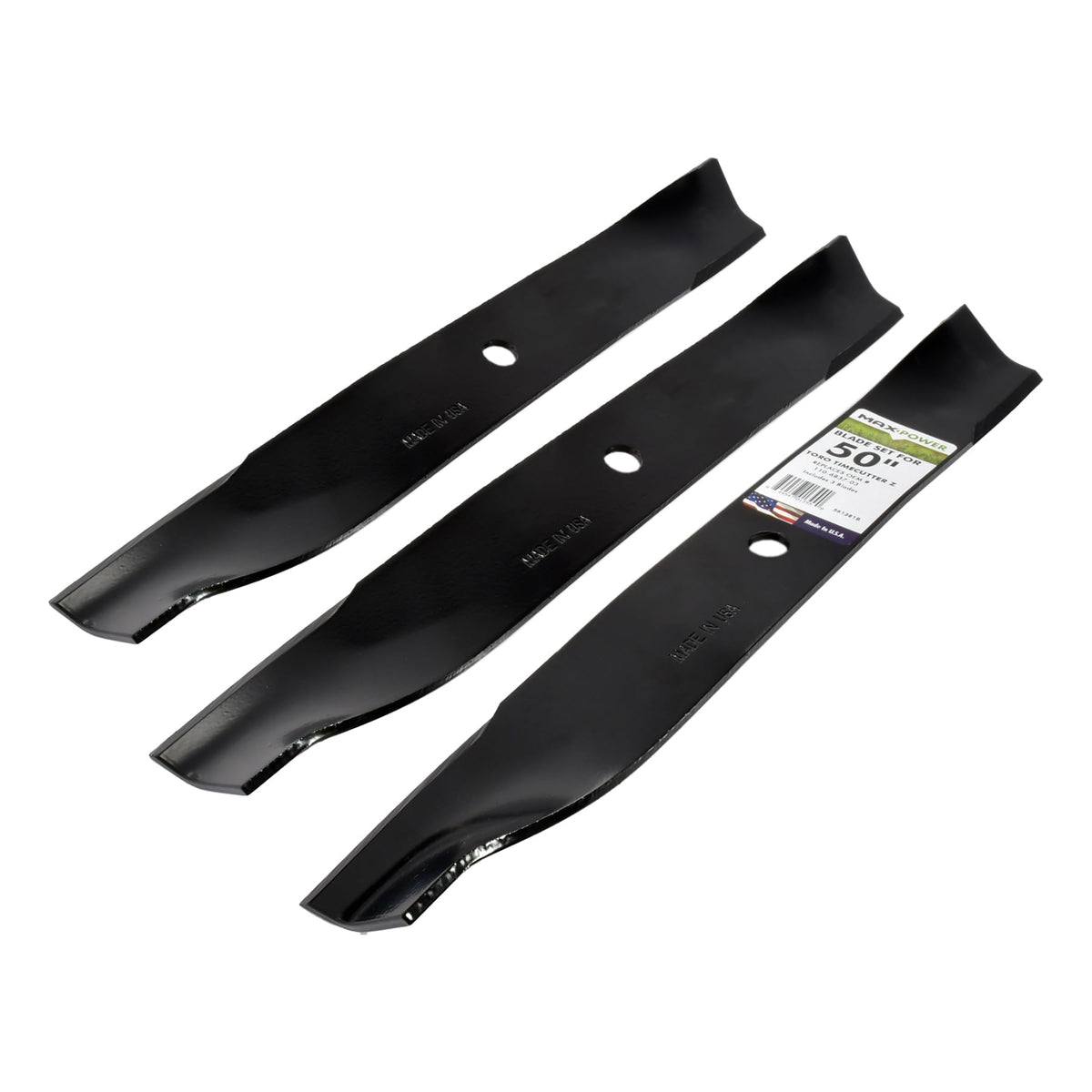 Three high-lift blades designed for 50-inch Toro cuts.