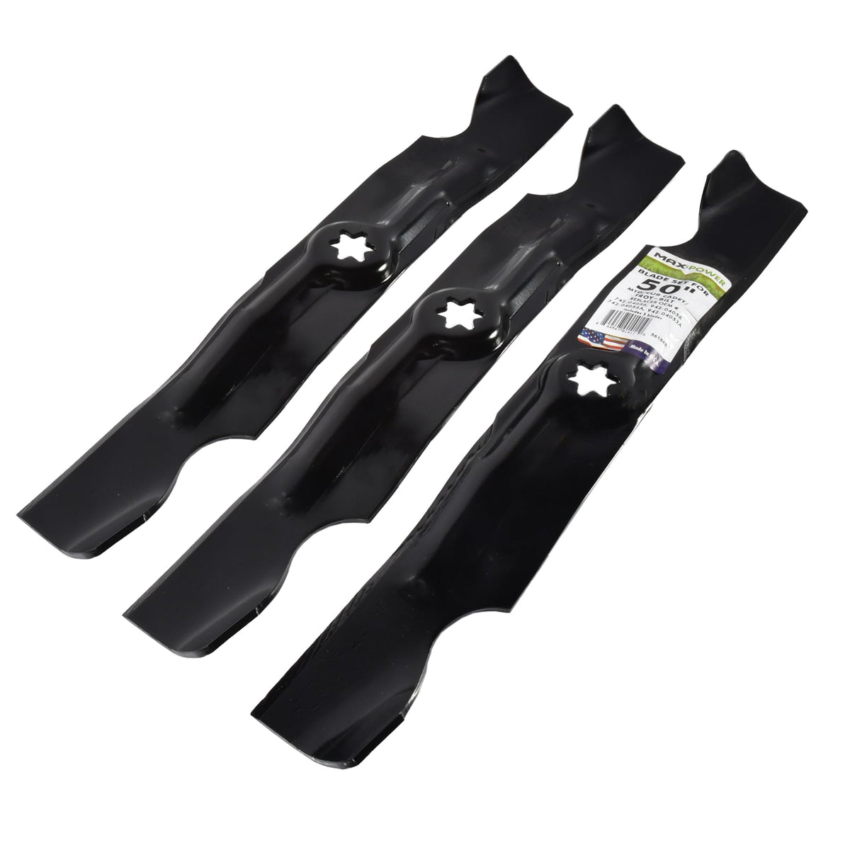 MaxPower blades are sharpened and powder-coated for immediate mowing use.