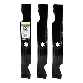 MaxPower 561545B three-blades pack for 50-inch mowers, ready for replacement.