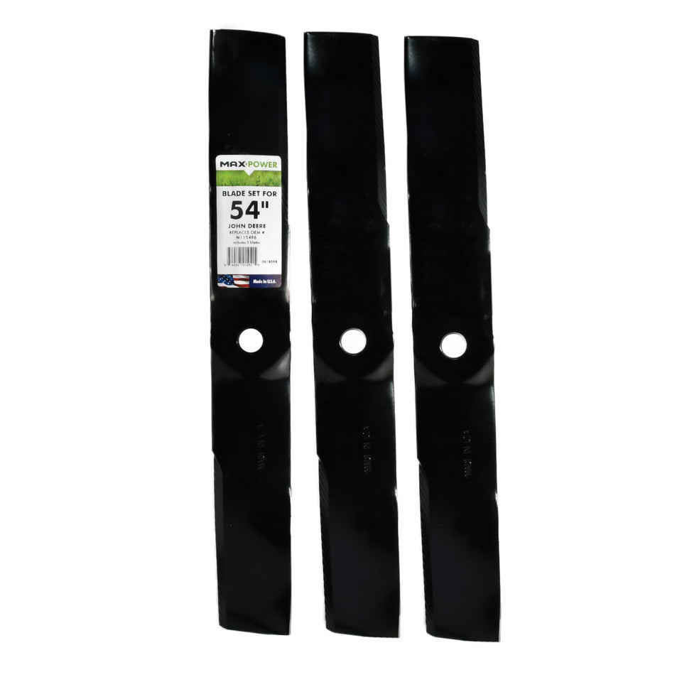 MaxPower 561809B blade set for 54-inch mower, ready for a precise cut.