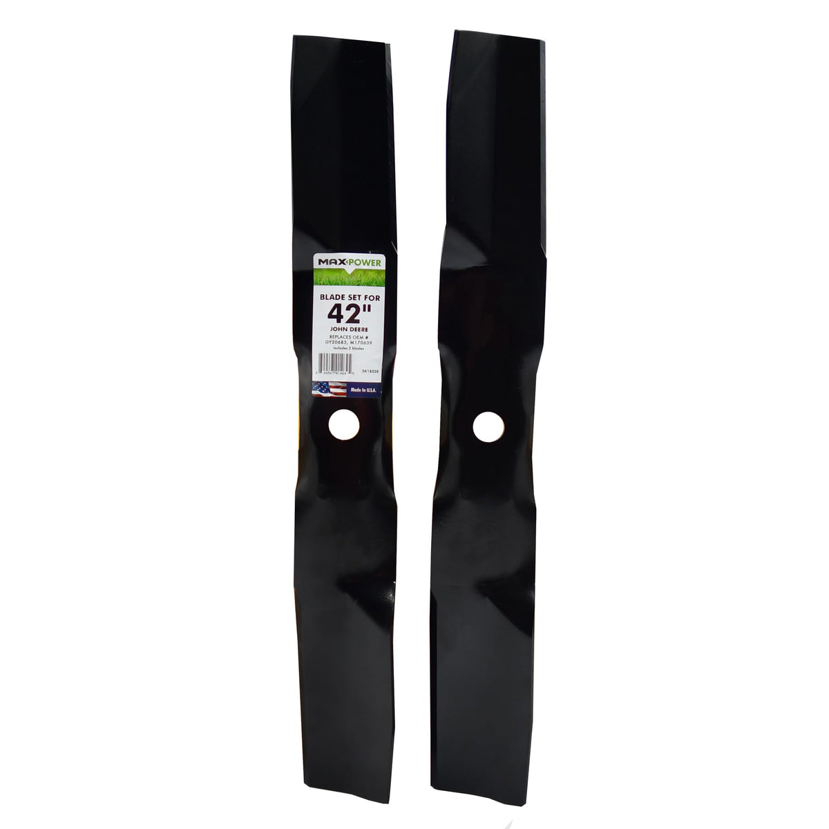 MaxPower 561822B two-blade set for 42 inch John Deere mowers delivers cleaner cuts.