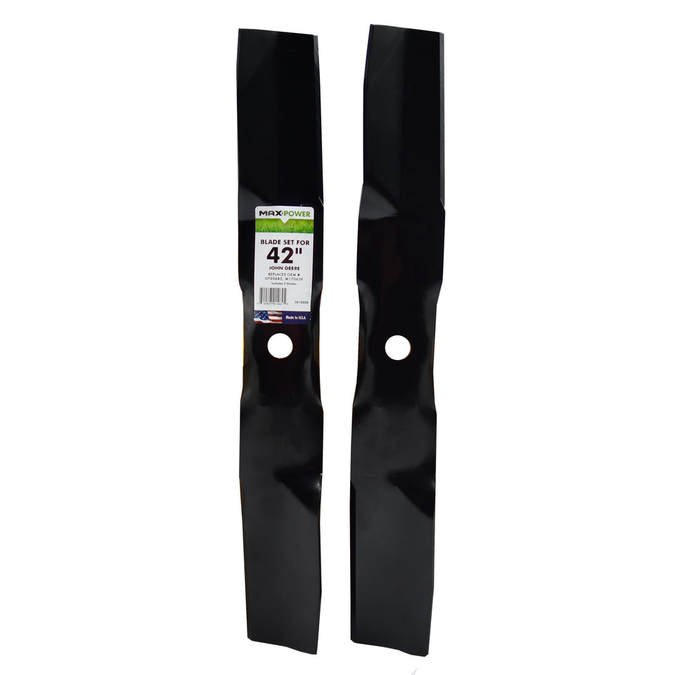 MaxPower 561822B two-blade set for 42 inch John Deere mowers delivers cleaner cuts.
