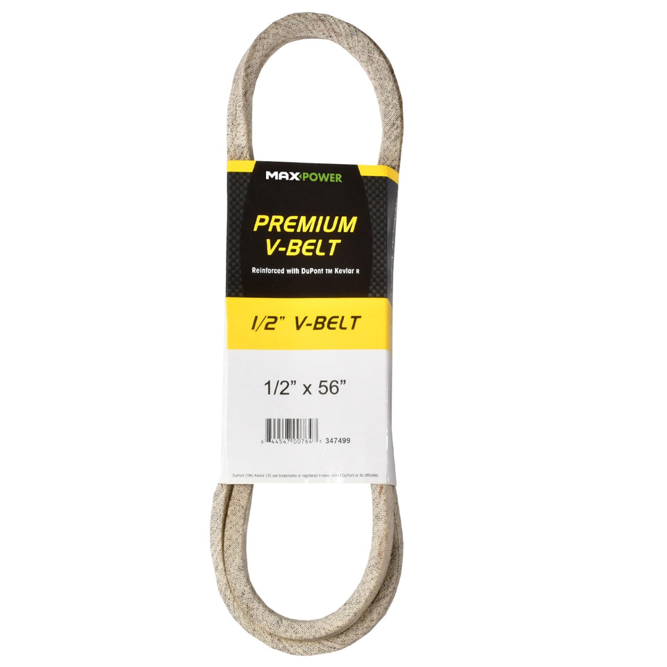 MaxPower premium Kevlar belt 1/2x56 closeup shows reinforced cords for durability