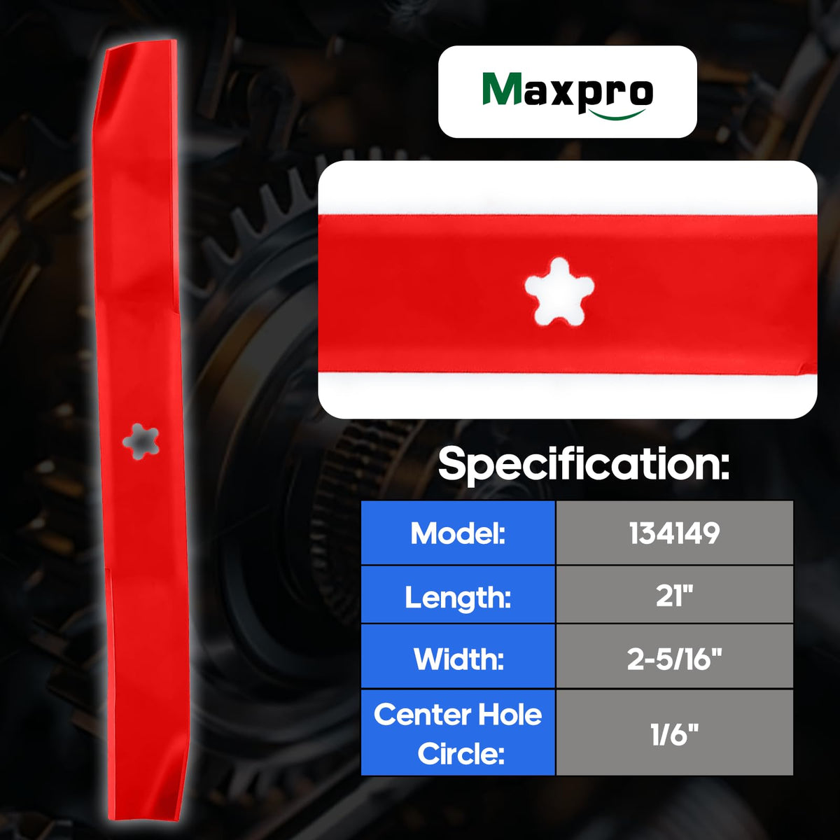 MAXPRO mulching blade with cutting-edge steel provides durability for tough mowing days.