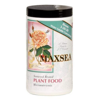 Maxsea Bloom plant food bottle enhances flowering and yields for flowering plants.