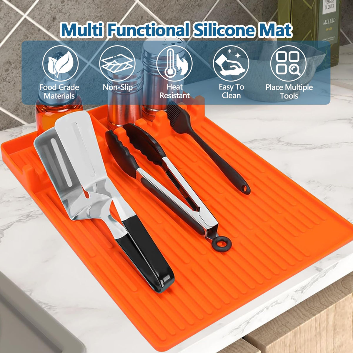 MAXTBEE griddle mat doubles as spatula holder to keep tools neatly organized