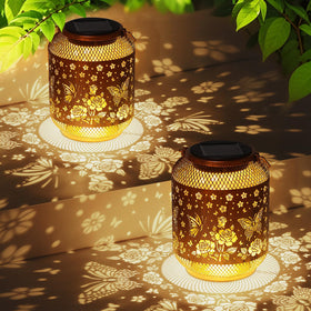 MAXTHOT butterfly solar garden statue night glow enhances outdoor ambience.