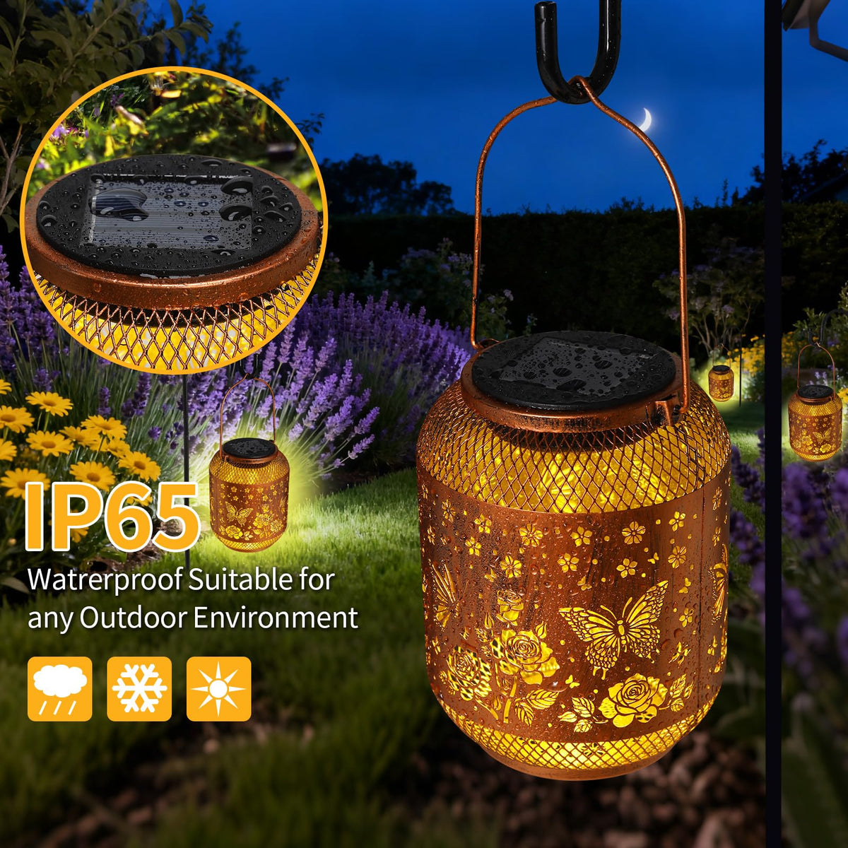 MAXTHOT butterfly solar garden statue table-top placement for ambient decor.