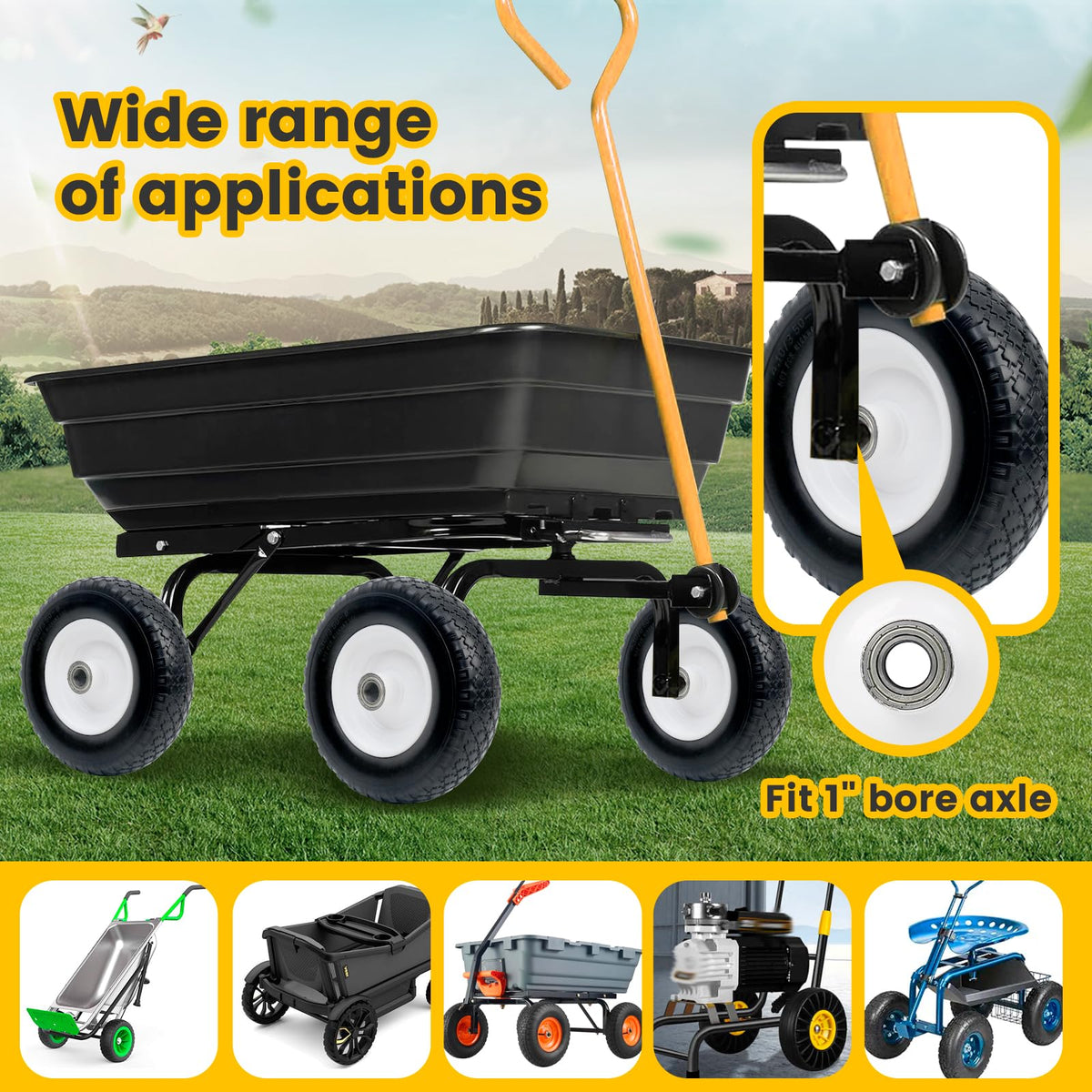 MAXXHAUL dolly replacement wheel fit 1in axle enables easy bolt-on installation.