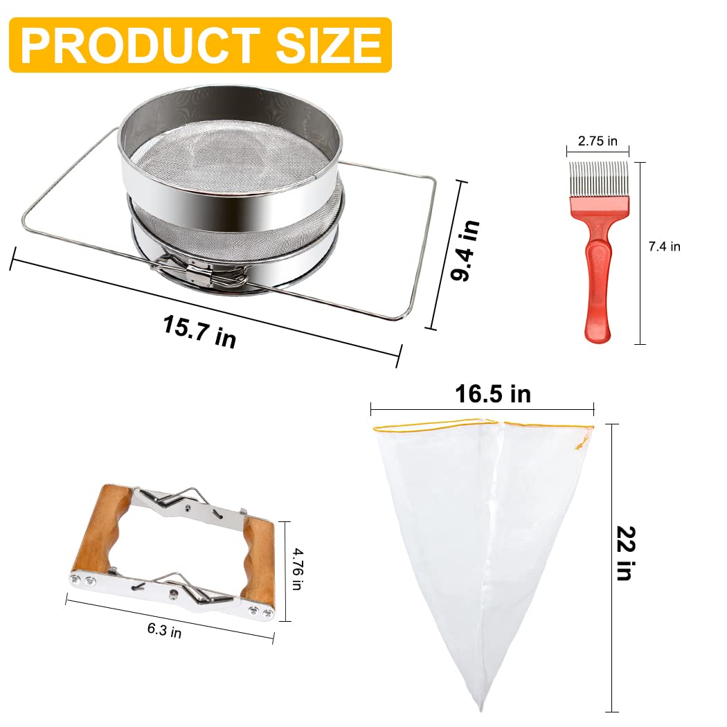 MayBee extendable arms on the sieve reach 15.5 inches.