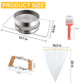 MayBee extendable arms on the sieve reach 15.5 inches.