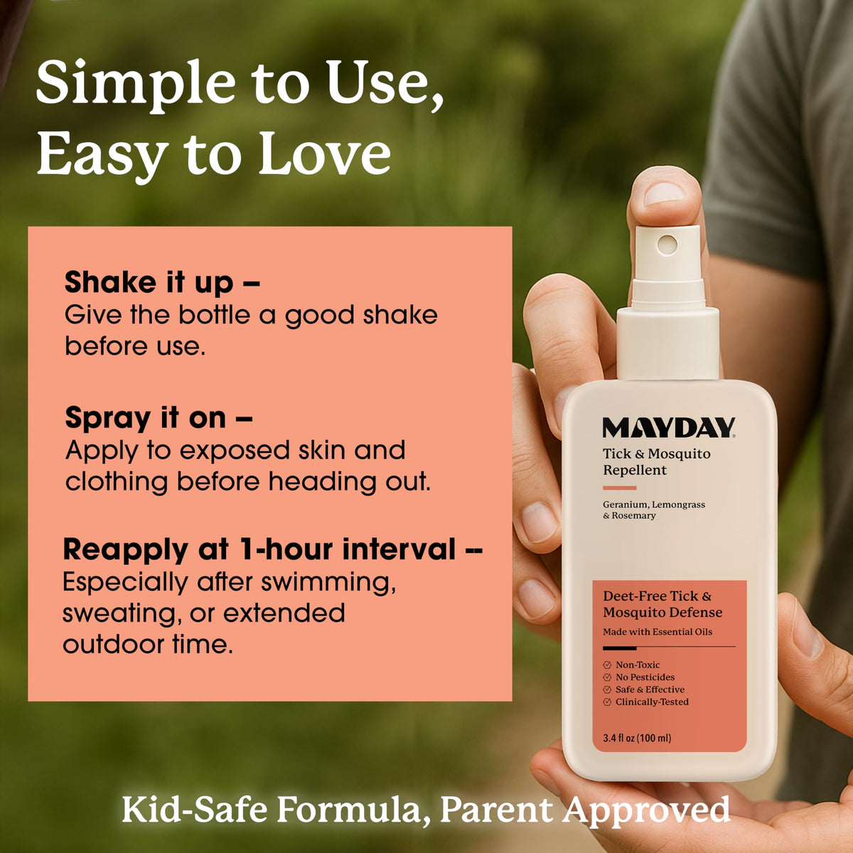 MAYDAY application hand demonstrates simple, even coverage.