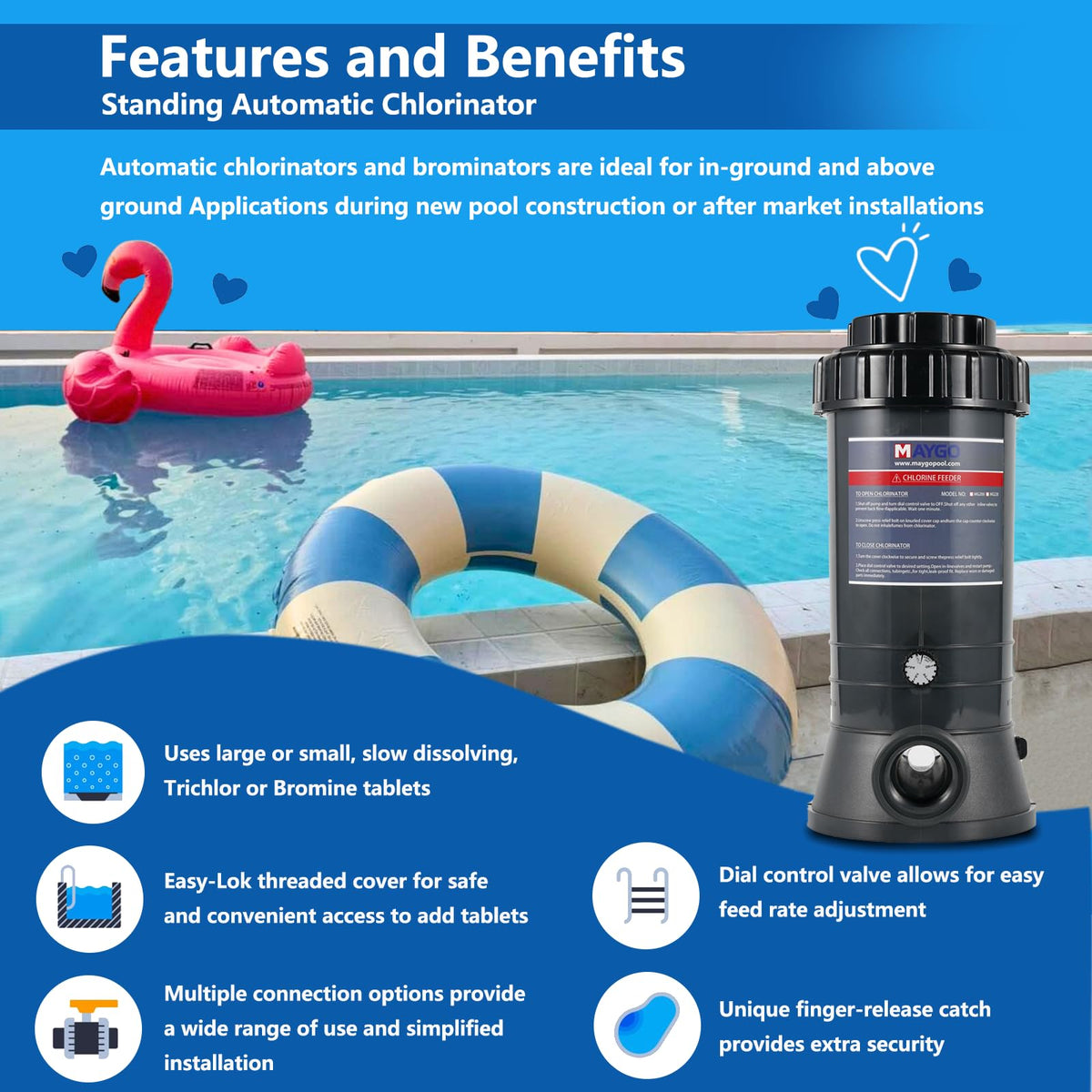 MAYGO CL200 knob control enables precise dosing and adjustable feed