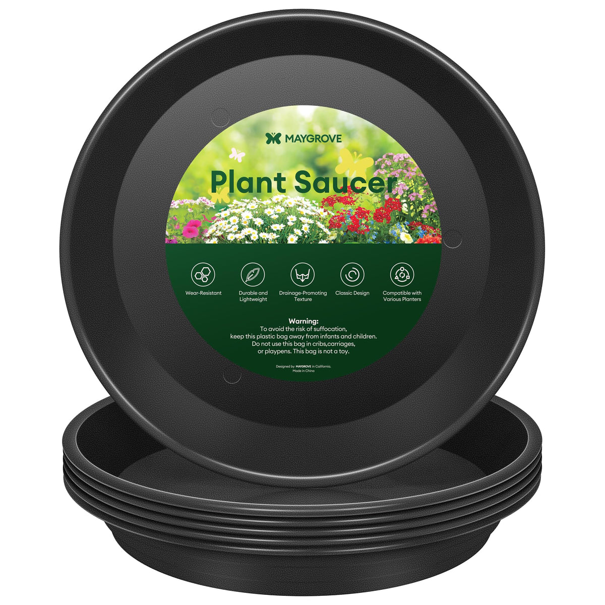 Maygrove plant saucer 8 inch black provides sturdy base for heavy pots