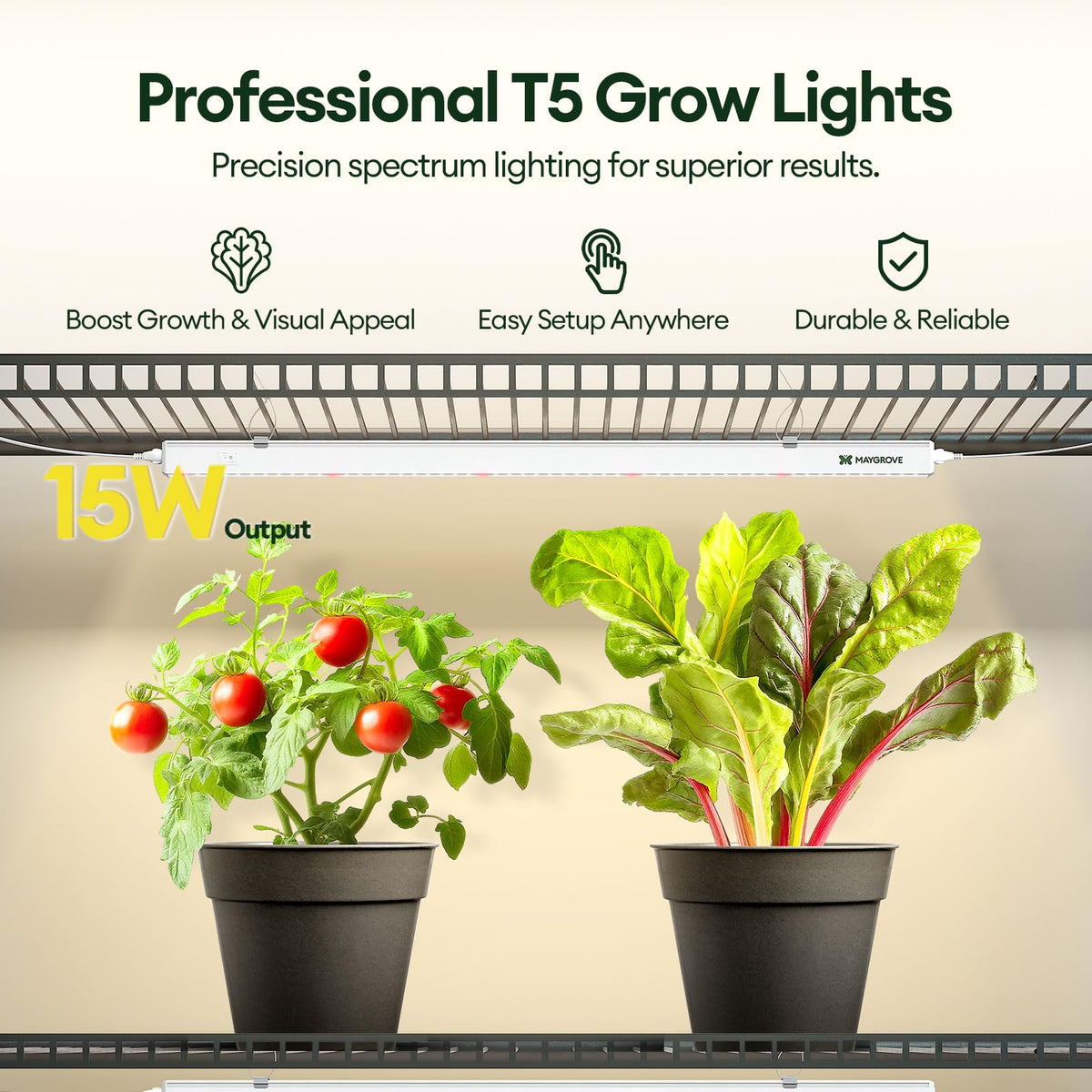 Maygrove T5 Grow Light 4-pack shows four mounting options for flexible placement.