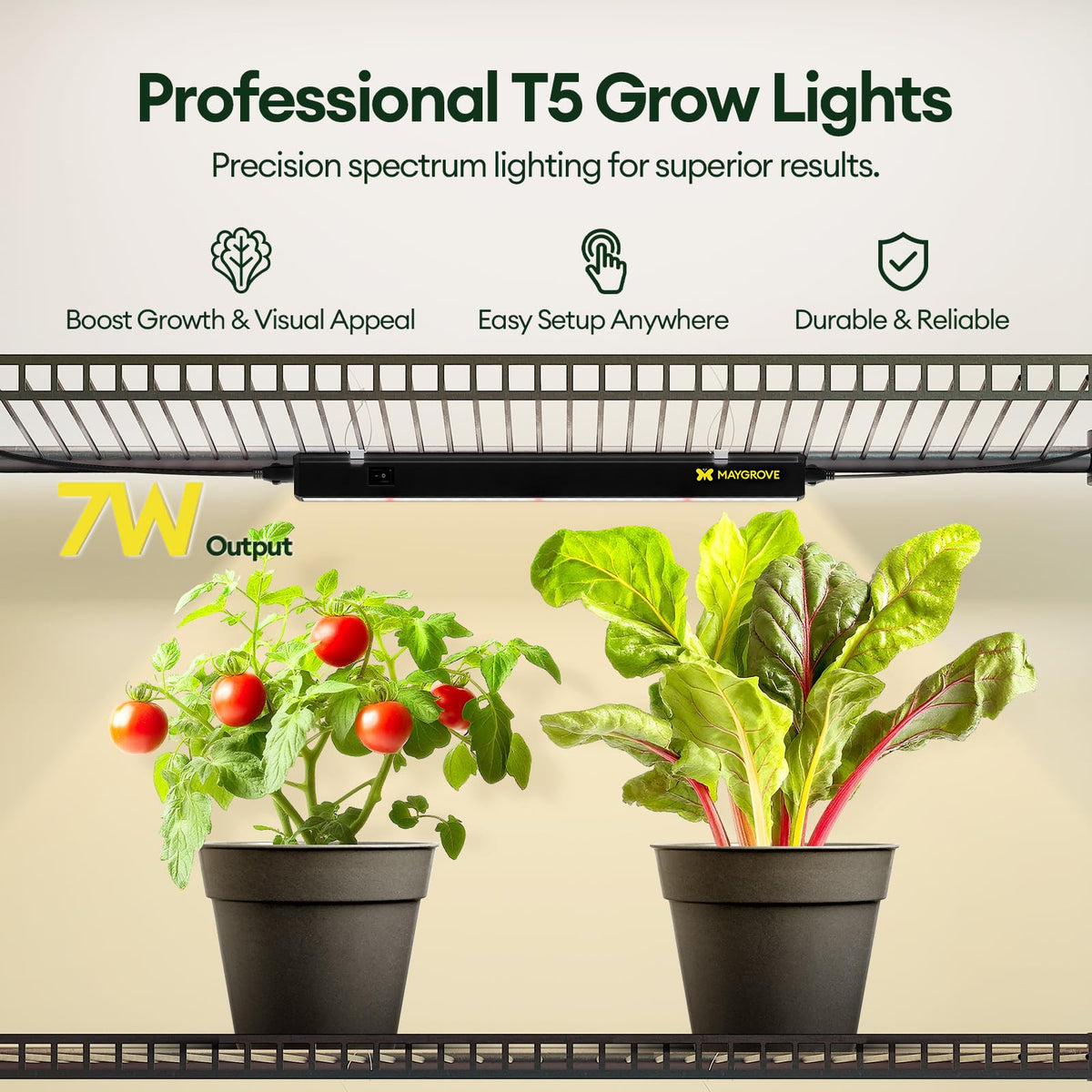 Maygrove T5 strip 1ft full-spectrum 5000K supports seedlings.