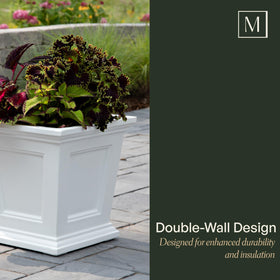 Mayne Fairfield planter highlights UV fade resistance on sunny patios