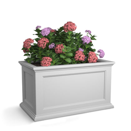 Mayne Fairfield 20x36 planter white, front view, showcasing clean wood-like style and durability