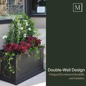 Mayne Fairfield 20x36 planter white, water reservoir in action supports self-watering