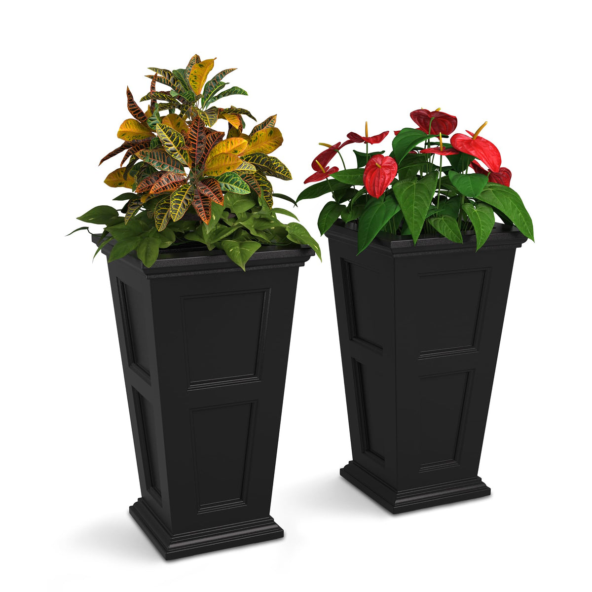 Mayne Fairfield 28-inch tall planter front view for patio display and easy care.