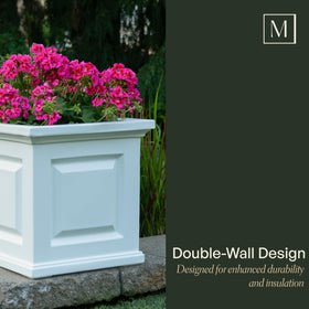 Mayne Nantucket 20-inch square planter shows fade-resistant, weather-ready finish for outdoor color.