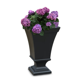 Mayne Vienna urn planter in black, front view for stylish year-round outdoor display.