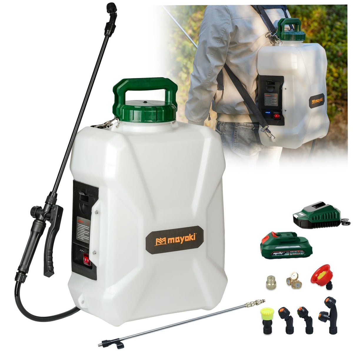 Mayoki 3-Gallon Backpack Sprayer in action for cordless lawn care.